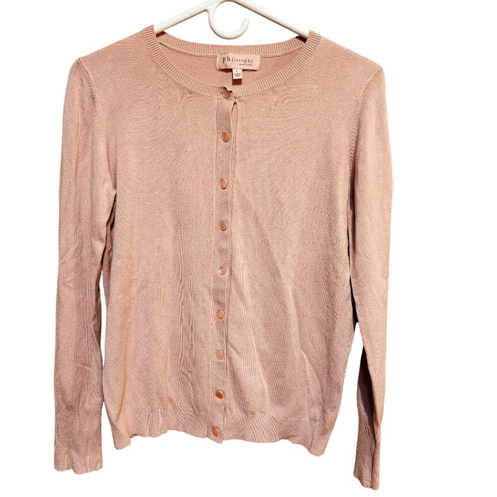 Philosophy Republic Women's Size Large Pink Button-Up Cardigan Sweater Rayon - Picture 6 of 7